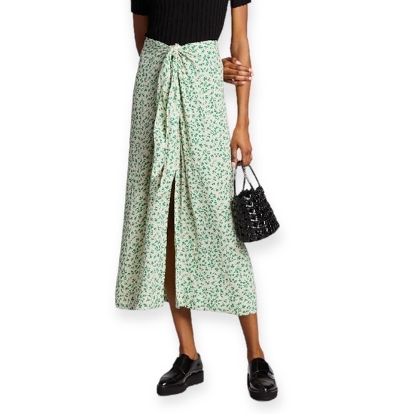 NWT Ganni Tie Front‎ Crepe Skirt, Green, Size 42 - Picture 1 of 16